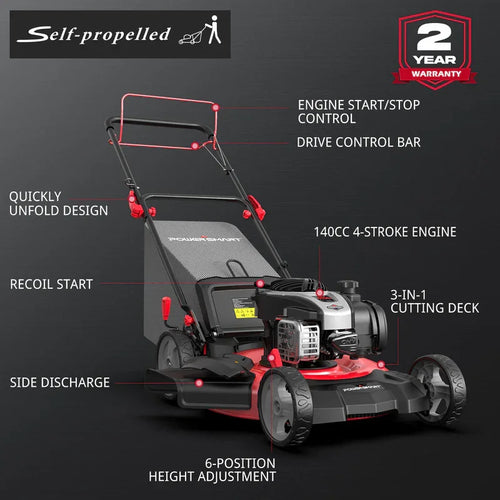 21" 140cc Gas Self-Propelled Lawn Mower