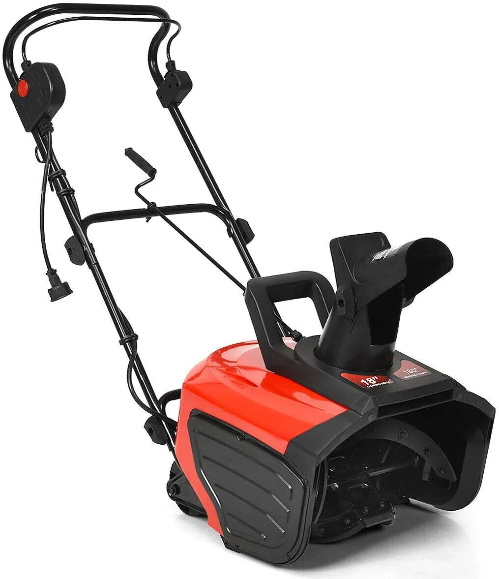 Red and black snow blower on a white background