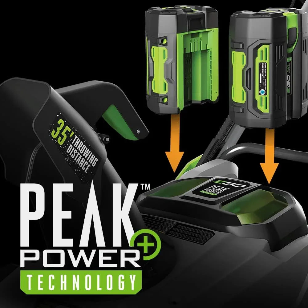 Gardening tool with Peak Power Technology branding and battery pack on a black background