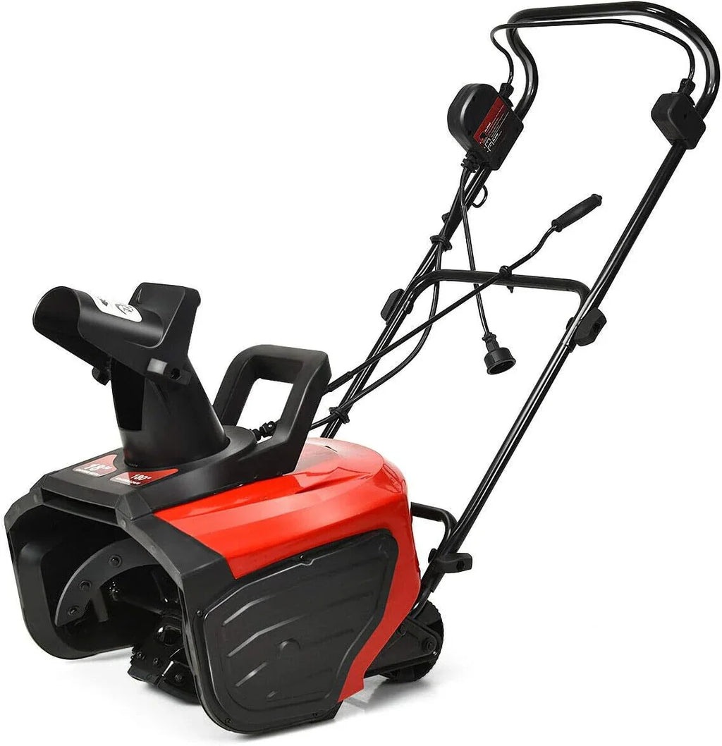 Red and black snow blower on a white background